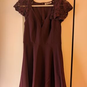 Mystic Rich Burgundy Mini Dress with Floral Lace
